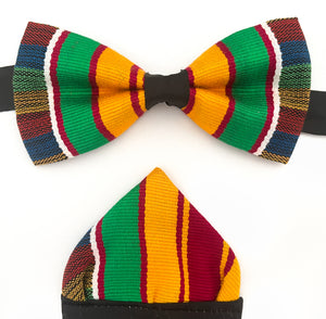 Kente Bow Tie and Pocket Square Set - Golden Stool