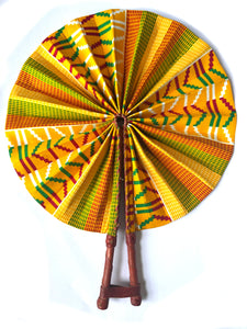 Ghana Kente Print Folding Hand Fan - Yellow