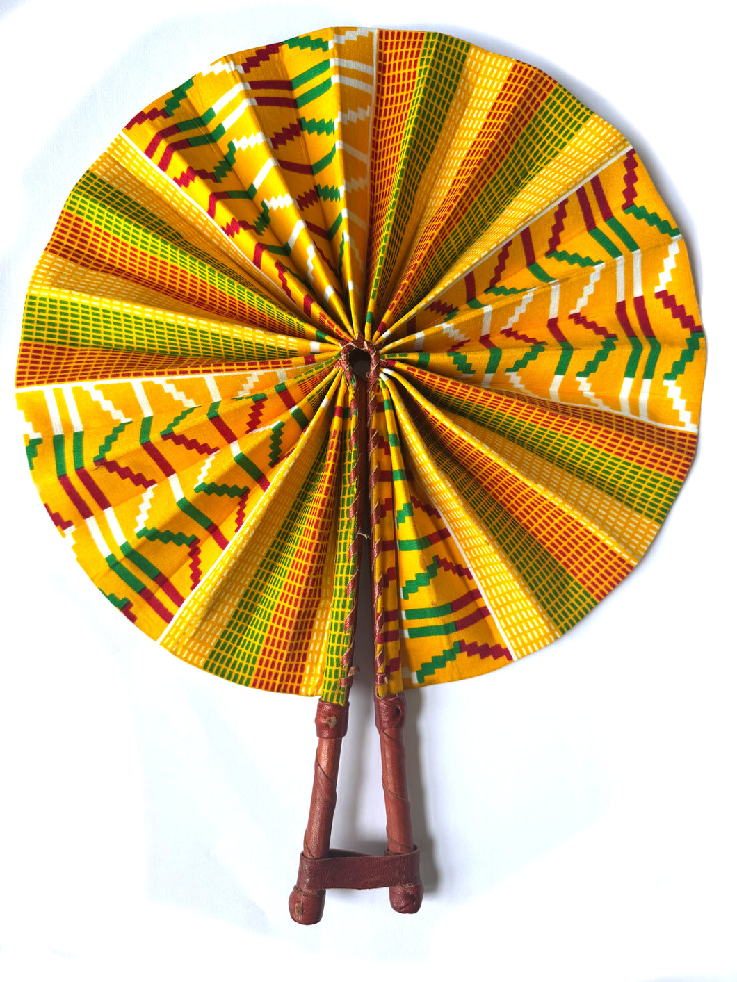 Ghana Kente Print Folding Hand Fan - Yellow
