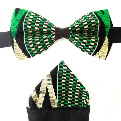 Green Kente Bow Tie and Pocket Square Set