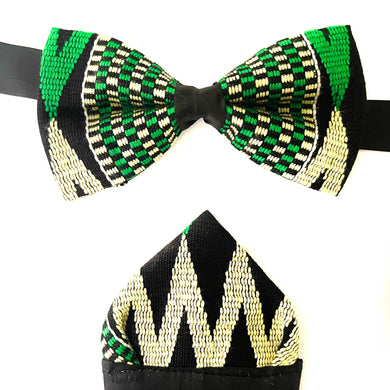 Green Kente Bow Tie and Pocket Square Set