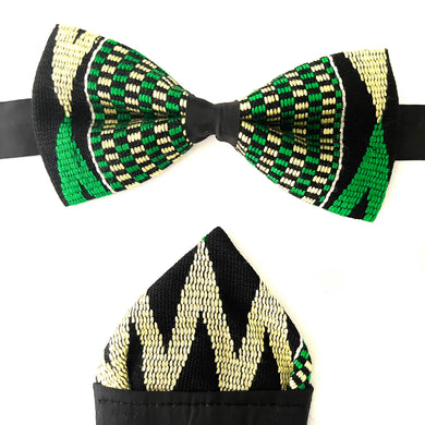 Green Kente Bow Tie and Pocket Square Set