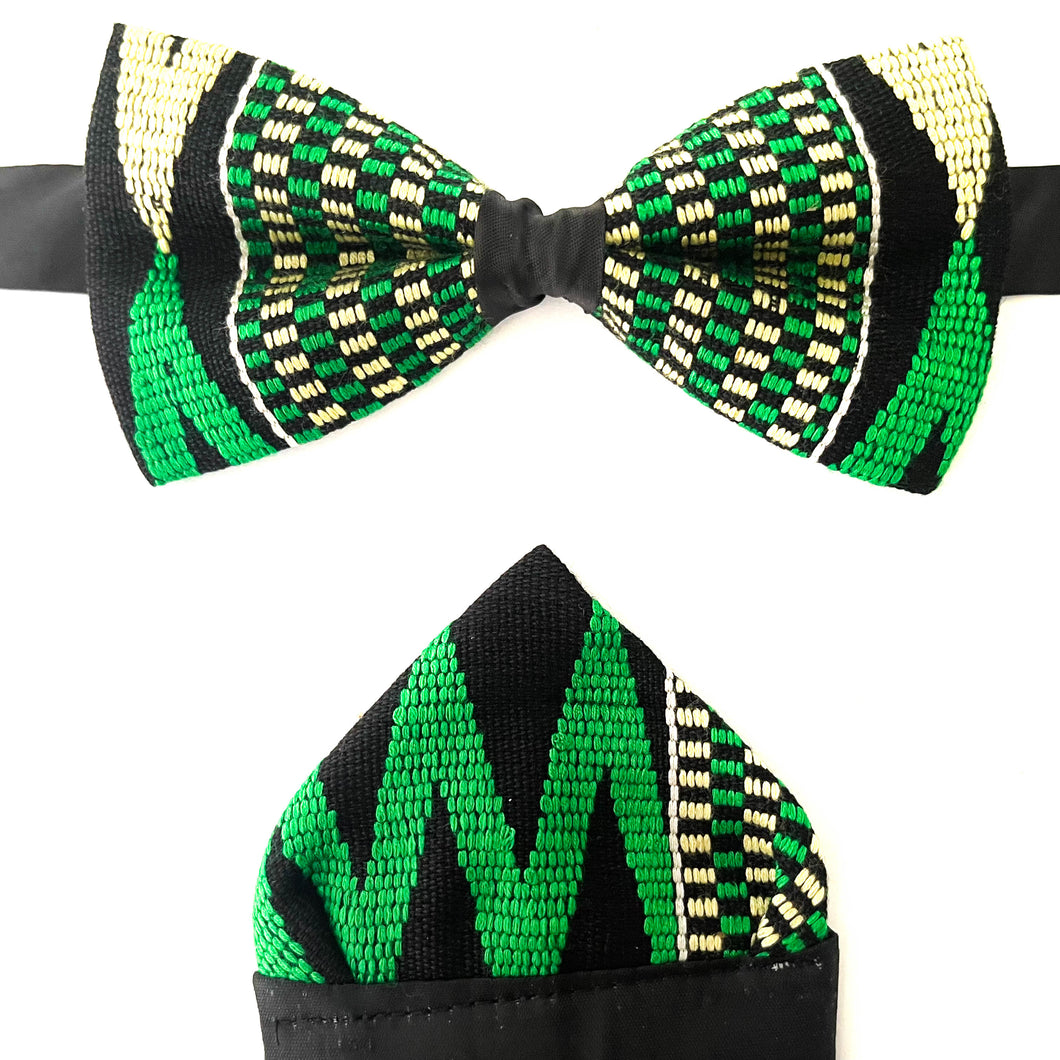 Green Kente Bow Tie and Pocket Square Set