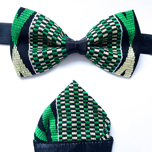 Green Kente Bow Tie and Pocket Square Set
