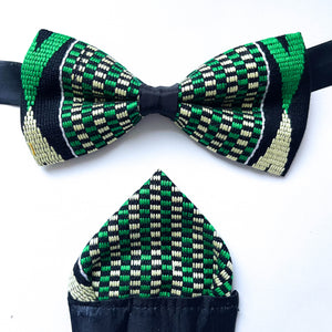 Green Kente Bow Tie and Pocket Square Set