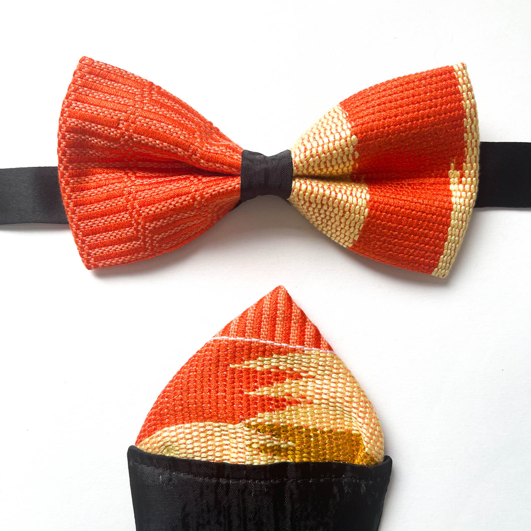 Kente Bow Tie and Pocket Square Set - Orange