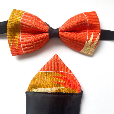 Kente Bow Tie and Pocket Square Set - Orange