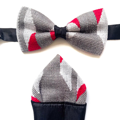 Kente Bow Tie Set - Silver Thread Cherry Red