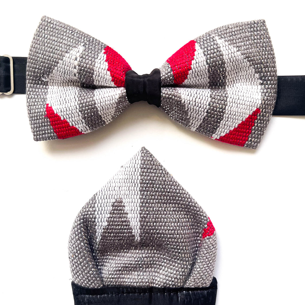 Kente Bow Tie Set - Silver Thread Cherry Red