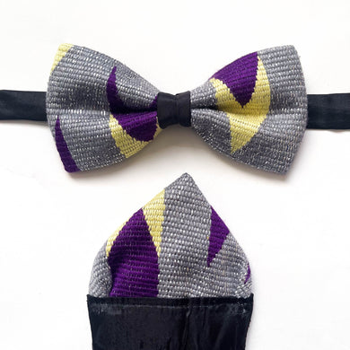 Kente Bow Tie Set - Silver Thread and Purple