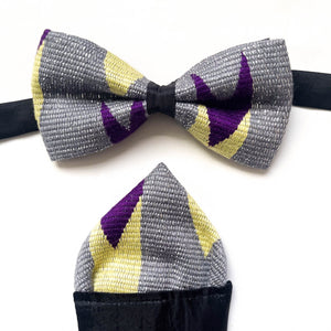 Kente Bow Tie Set - Silver Thread and Purple