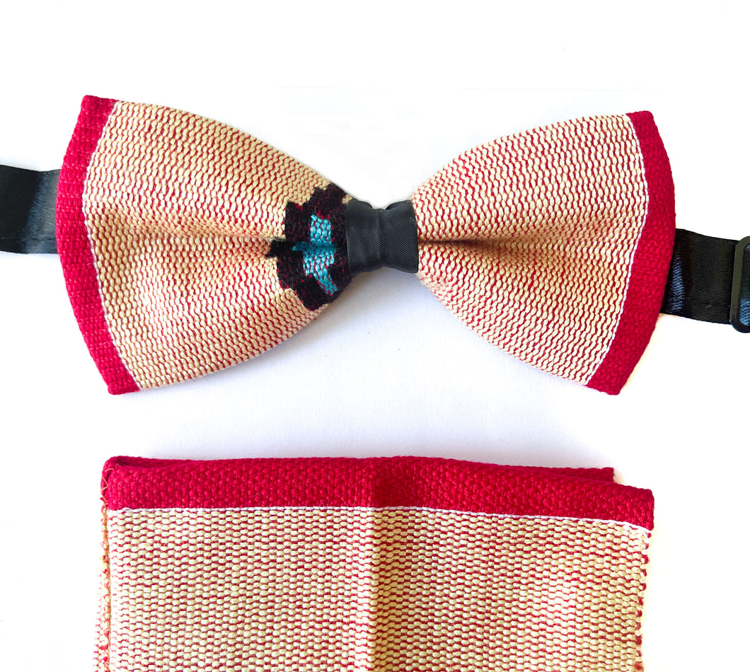 Kente Bow Tie and Handkerchief Set - Pink