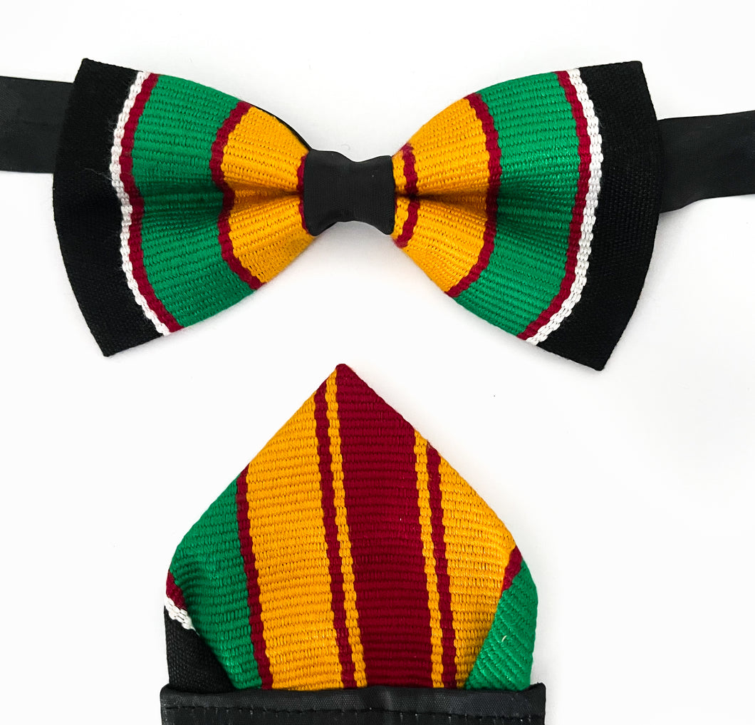 Kente Bow Tie and Pocket Square Set - Golden Stool