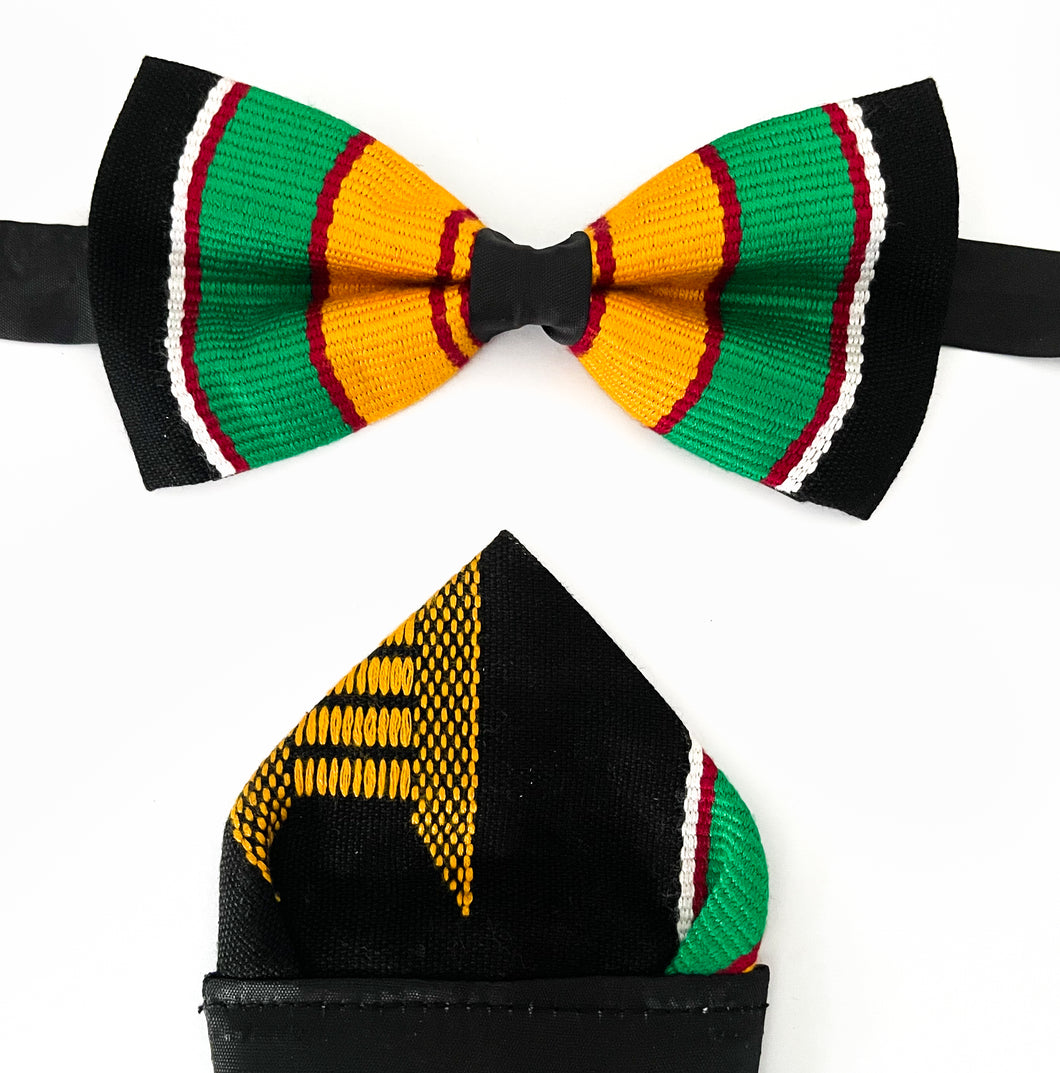 Kente Bow Tie and Pocket Square Set - Golden Stool