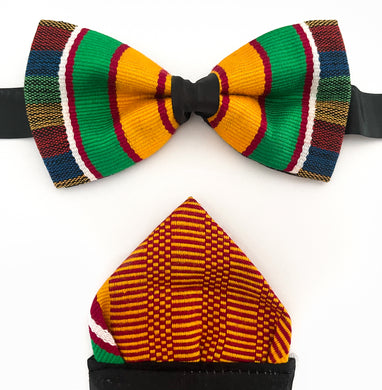 Kente Bow Tie and Pocket Square Set - Golden Stool