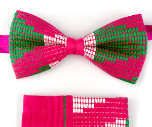 Kente Bow Tie and Handkerchief Set - Pink & Mint - Bow Tie Set - Ama Select
